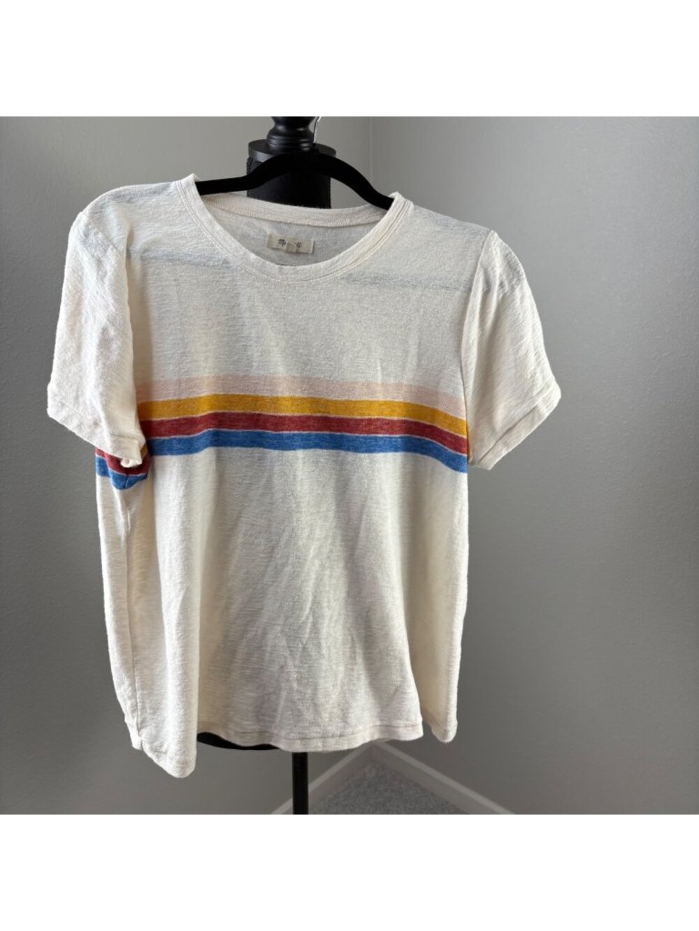 Madewell Hi-Fi Antique Lace Cream Arran Stripe L2820 Retro Shrunken SS Tee XXL